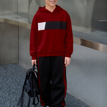 2 հատ տղաների ձմեռային գլխարկով մարզահագուստ և տաբատ - տաք սվիտեր համապատասխան երկար տաբատով, գունային բլոկներով վերնաշապիկ (հարմար է մեծ երեխաների և երեխաների համար) - լվացքի մեքենայով լվացվող 2 հատի հավաքածու, իդեալական է բացօթյա օգտագործման համար