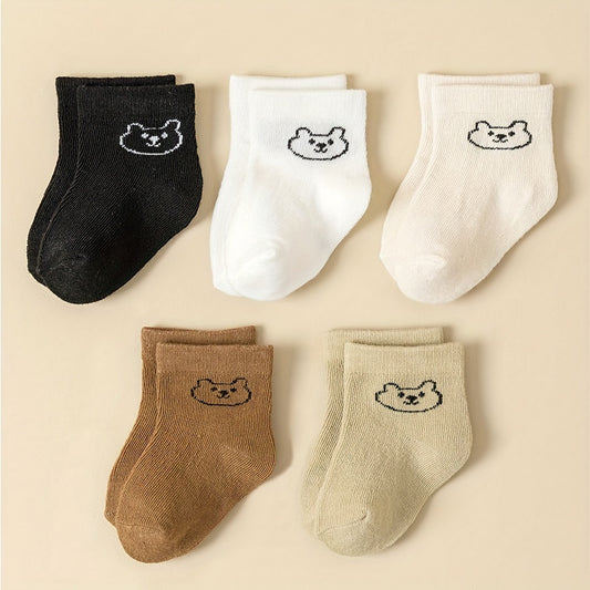 Baby Socks Cartoon Pattern & Solid Color Socks Newborn Toddler Boys Girls Baby Socks Kids Socks 5pairs/set