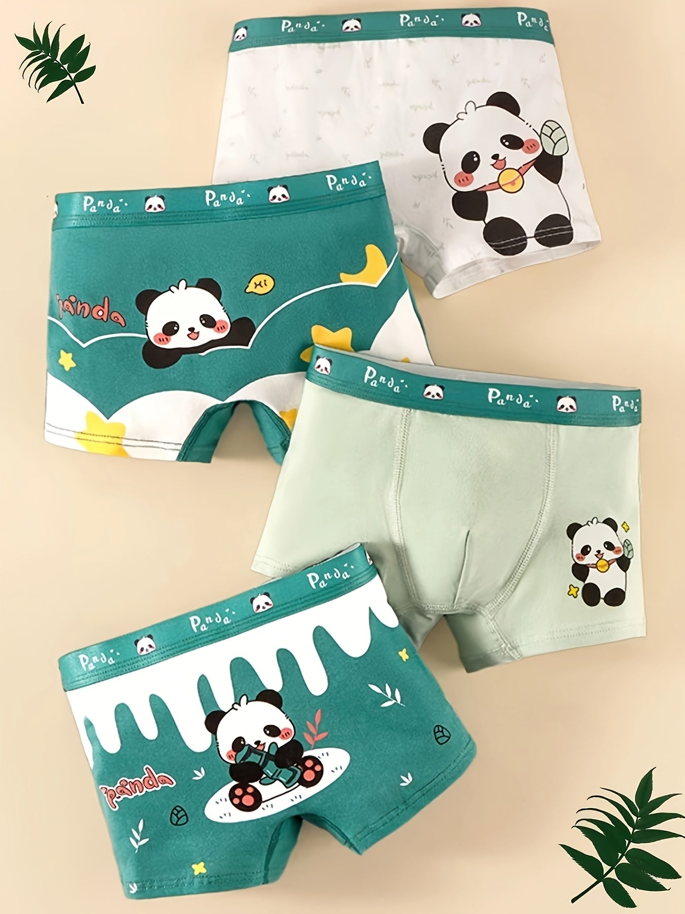 Boys' Cute Panda Print Cotton Boxer Briefs, Stretchy Comfort