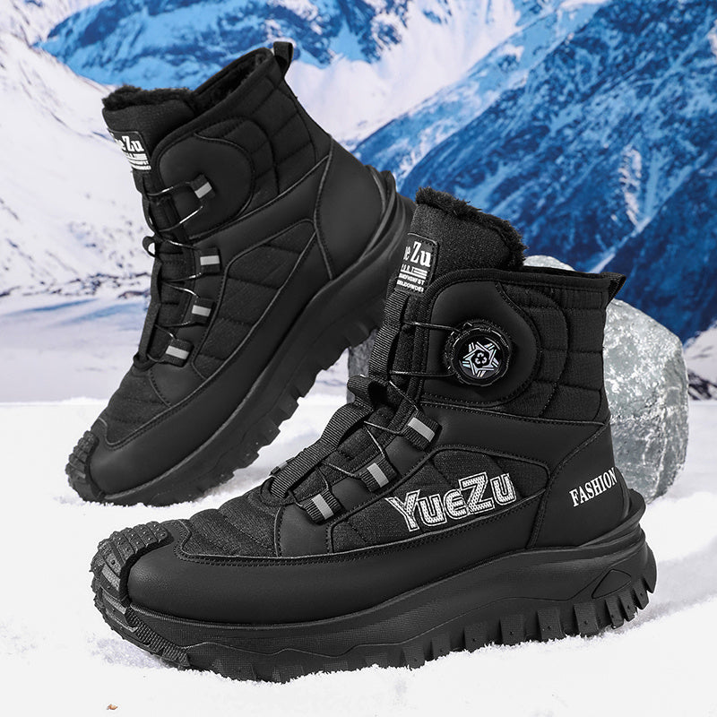 Men's -Lined Snow Boots, Winter Warm Work Boots, Wear-Resistant Outsole Anti-Slip Hiking Boots, Outdoor Trekking Boots, Tactical Work Boots, Gear Pattern Anti-Slip Sole, Snow Mountain Hiking Boots, Professional Outdoor Polar