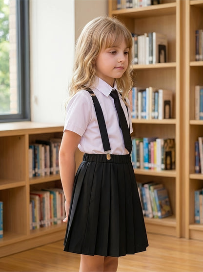 Girls' Summer Choir Outfit Set White Shirt & Pleated Skirt