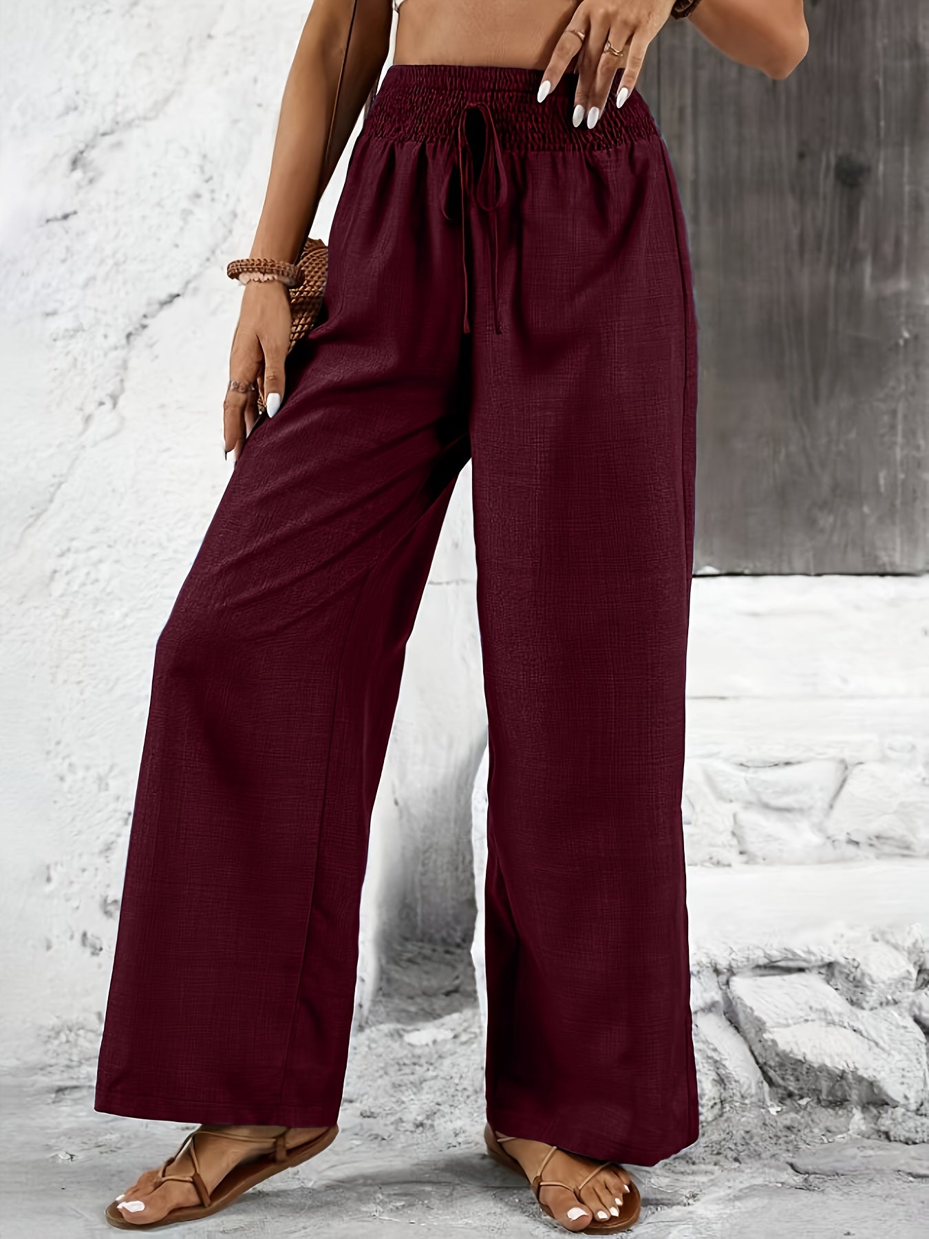 Elegant Solid Color Twisted Knot Straight-Leg Pants