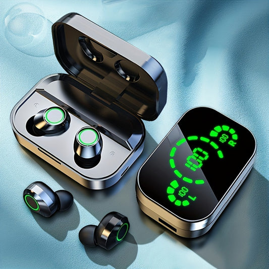 TWS wireless earbuds with digital display, HiFi HD stereo, voice call, USB Type-C charging, 800mAh lithium battery, sports and lifestyle wireless gaming headset, in-ear headphones with volume control, durable plastic