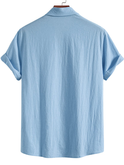 Men's Summer Cotton Shirt and Shorts Set - Casual Outdoor Wear