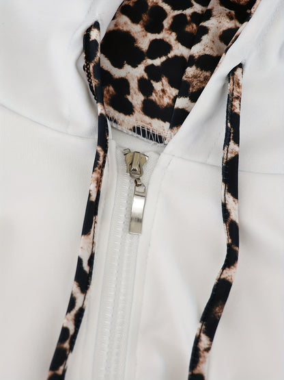 Women's Leopard Print Two-Piece Casual Hoodie & Pants Set - ayq