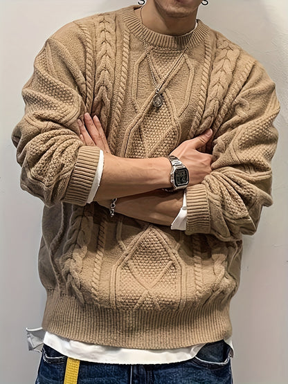 Men'S Knitted Acrylic Pullover Sweater with a Round Neck And Long Sleeves, Made from Knitted Fabric, Featuring a Casual Regular Fit Suitable for Weekends - Fall/Winter Collection