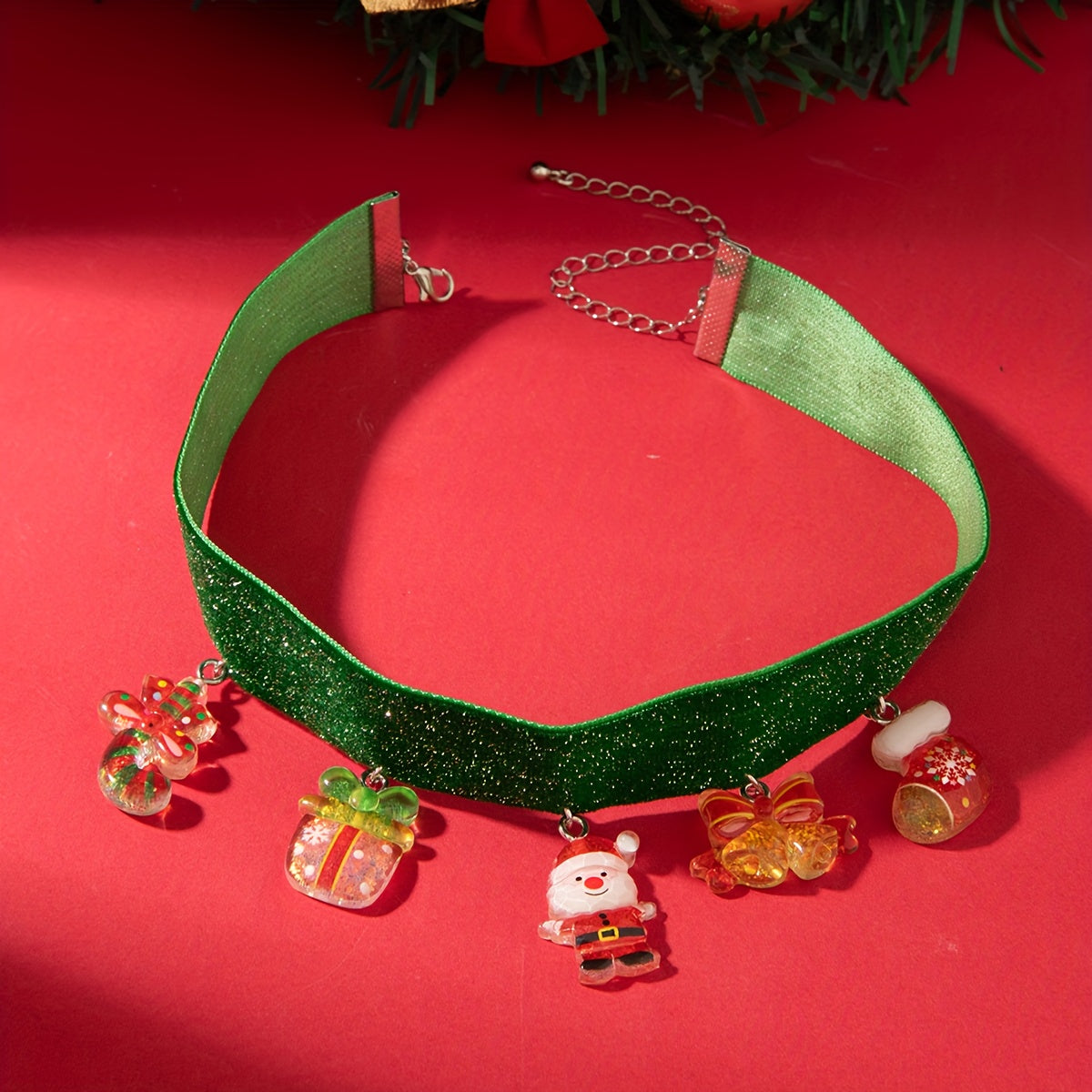 1pc Women's Glittering Candy Necklace with Lollipop & Lingerie Charm - Multicolor Party Necklace (Pink, Yellow, Red, Green, Clear) - Christmas Party Jewelry with Tassel & Heart/Star/Candy Cane Charms - Festive Statement Neckl