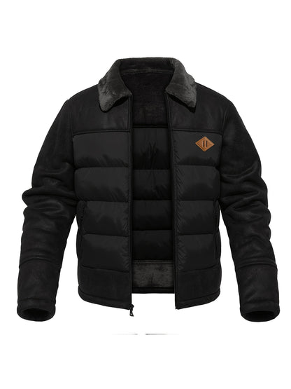 Տղամարդու առօրյա բաճկոն՝ արհեստական ​​մորթուց օձիքով, 100% պոլիեսթեր, միագույն, երկար թևքերով, կայծակաճարմանդով, սովորական չափսերով, գործվածքով, 60 գ/մ² աստառով արշավային բաճկոն