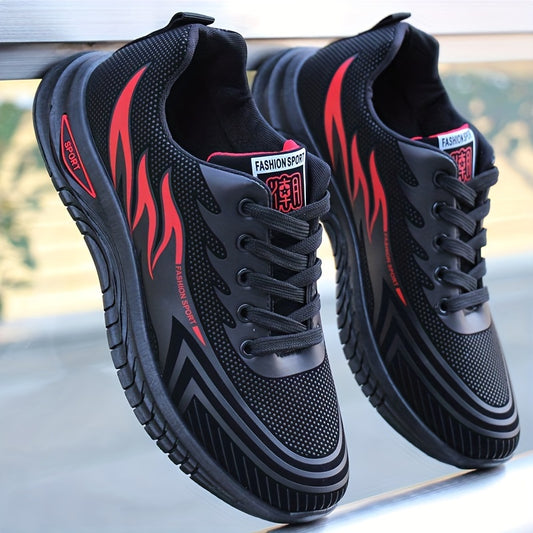 Men's Trendy Striped Running Shoes Lace Up Breathable Low Top For Outdoor Walking Jogging Casual Activities All Seasons
