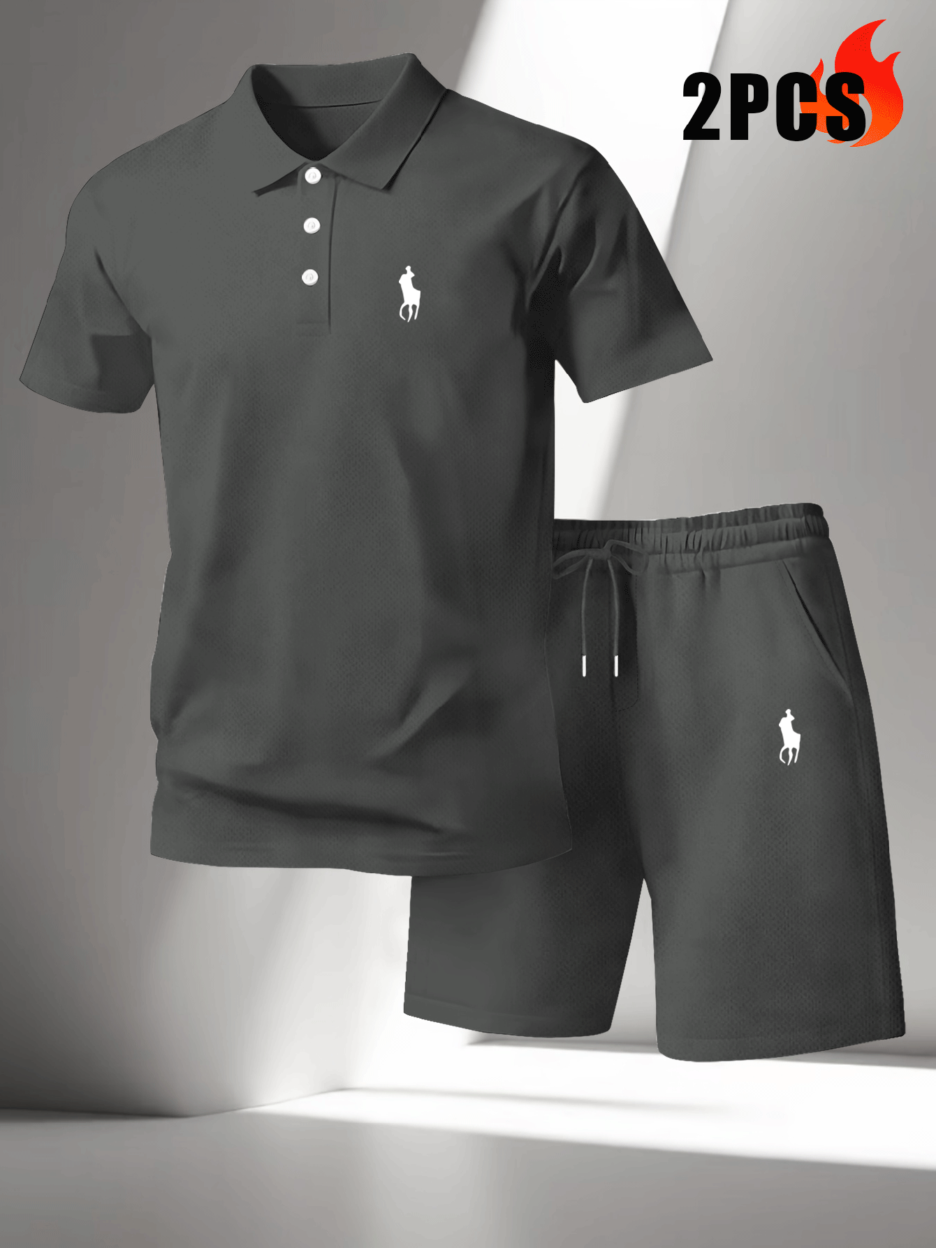 Men's Summer Polo Shirt & Shorts Set Lightweight Quick-Dry