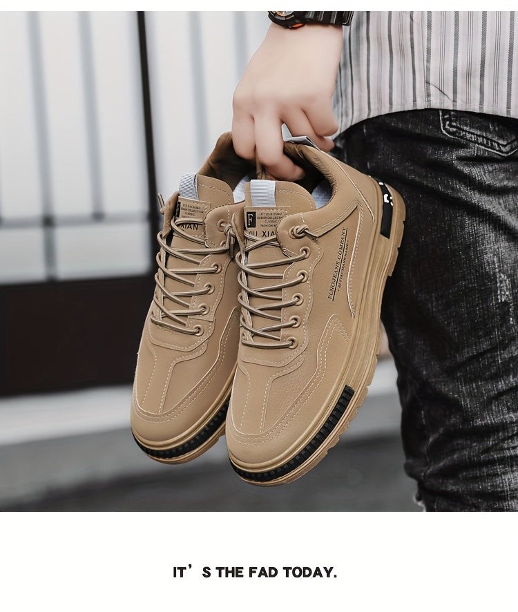 Men's All-Season Work Shoes - Anti-Slip, Durable, Breathable Low-Top Lace-Up Sneakers in Black with PU Upper & PVC Sole, Perfect for Casual & Outdoor Activities