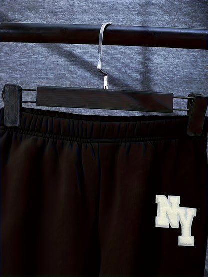 3pcs Boys' Winter Warm Uniform Set - NY Logo Lettered Jacket, Sweatshirt & Pants with Numbered Parch-Like Strips (8-12 Years) | Machine Washable 3pcs Outfit for, & Cold Weather | Non-Stretch Layered Clothing, Perfect for Outd