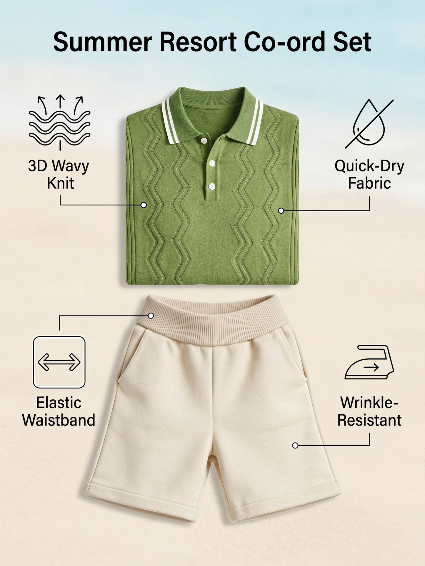 Men's Vintage Knit Polo & Shorts Set with Contrast Trim