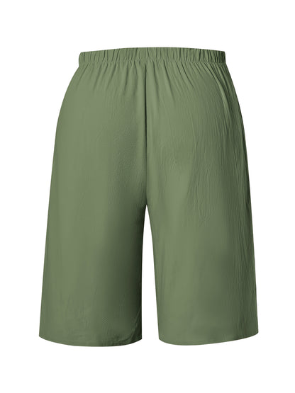 Labelled Women'S Shorts with Faux Drawstring, Solid Color Beach Pants.