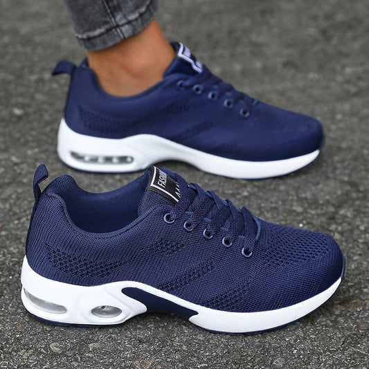 Women's Breathable Lightweight Running Sneakers - Navy Blue Casual Sneakers with Air Cushion, Comfortable Low-Top Design for Jogging, Tennis, and Walking, Outdoor Activities Footwear | Sporty Style Shoes | Comfortable Fit
