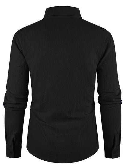 Men's Autumn Linen Button-Up Shirt Long Sleeve Casual Style