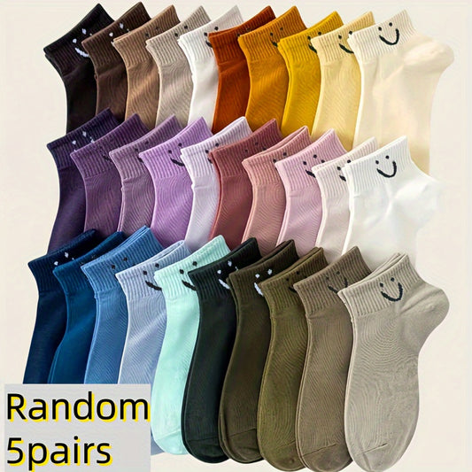 5/6/9/10/20/30 Pairs Spring and Summer Cartoon Face Print Socks, Cute Japanese Style Casual Mid-Calf Socks, Women's Socks