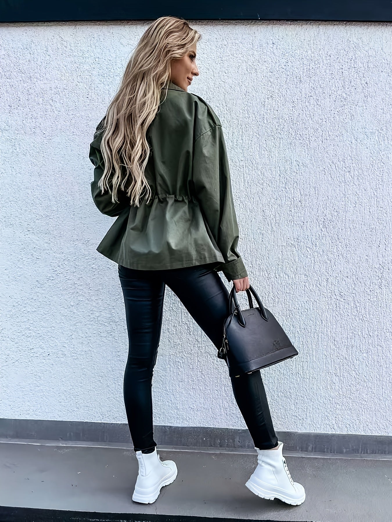 New Women'S Long-Sleeve Drawstring Jacket Coat in Retro European And American Style for Spring And Autumn 2025.