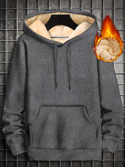 Men's Fleece-lined Cozy Hooded Sweatshirt With Drawstring And Kangaroo Pocket, Men's Hoodie For Winter Outdoor