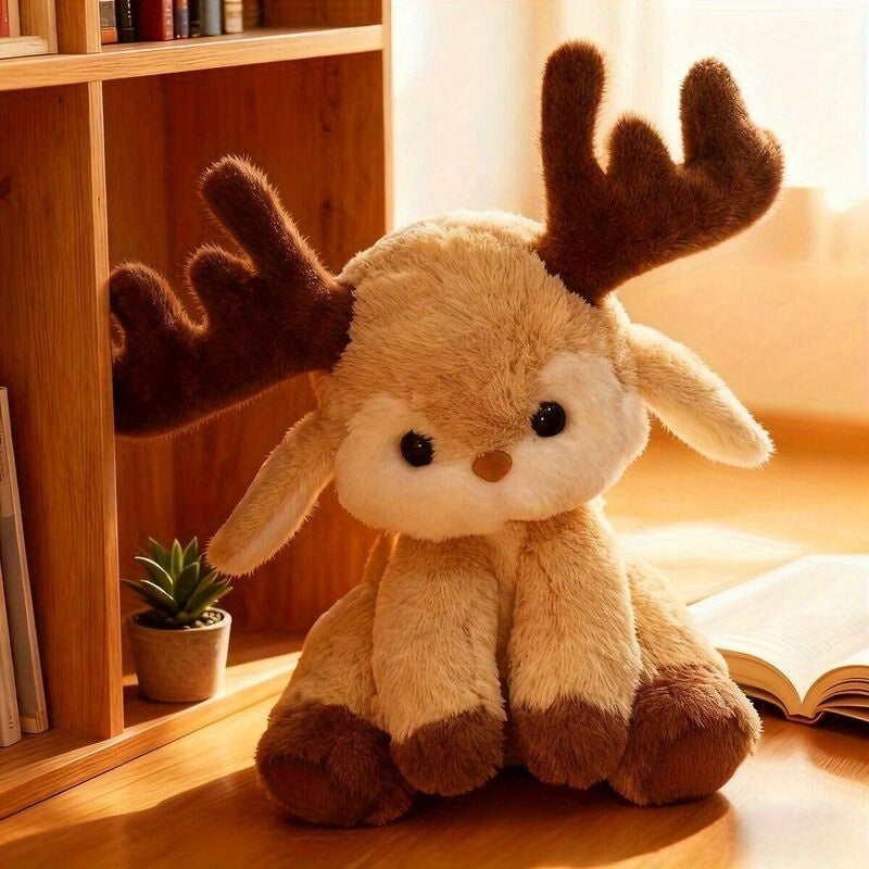 1pc 35CM/13.78IN Cute Brown Little Deer/Fawn Soft Plush Toy, Suitable As a Birthday Gift for a Girlfriend Or, a Companion Pillow, Christmas Gift, Graduation/Valentine'S Day Gift, Couple'S Gift That Conveys Affection, Home Dec