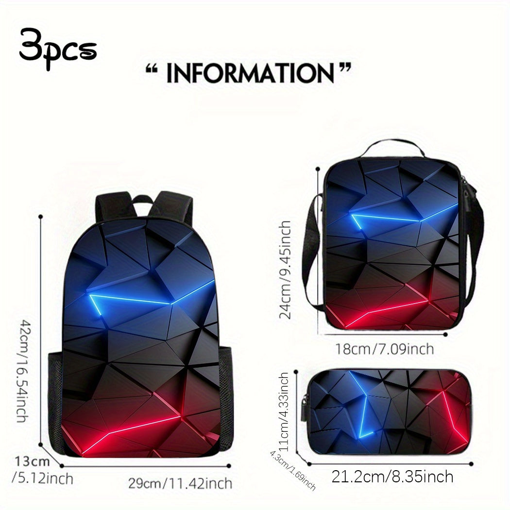 3pcs Gamer Large Capacity Lightweight Nylon Daypack with Lunch Bag  Pencil Case, Perfect for, Travel, or Daily Commute, Great Birthday or Holiday Gift, Backpack for Travel