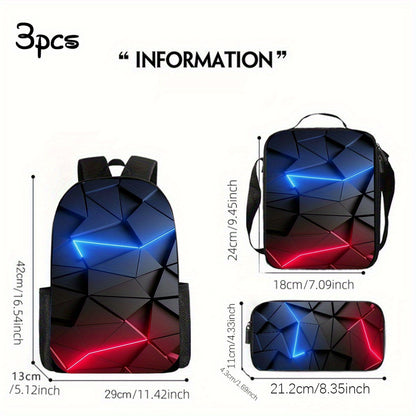 3pcs Gamer Large Capacity Lightweight Nylon Daypack with Lunch Bag  Pencil Case, Perfect for, Travel, or Daily Commute, Great Birthday or Holiday Gift, Backpack for Travel