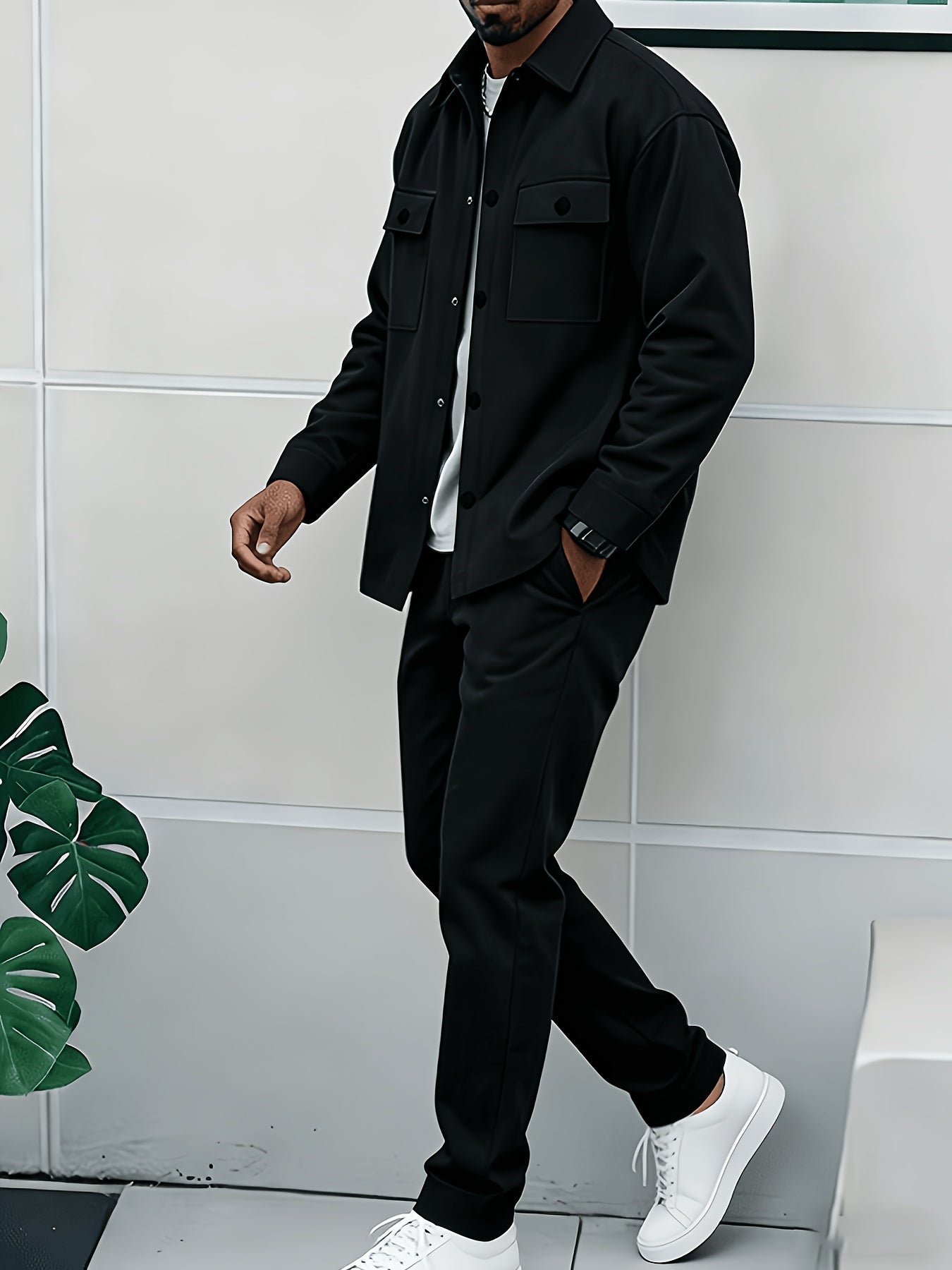 Men's Casual Klein Blue Cargo Jacket and Ankle-Cinch Pants Set