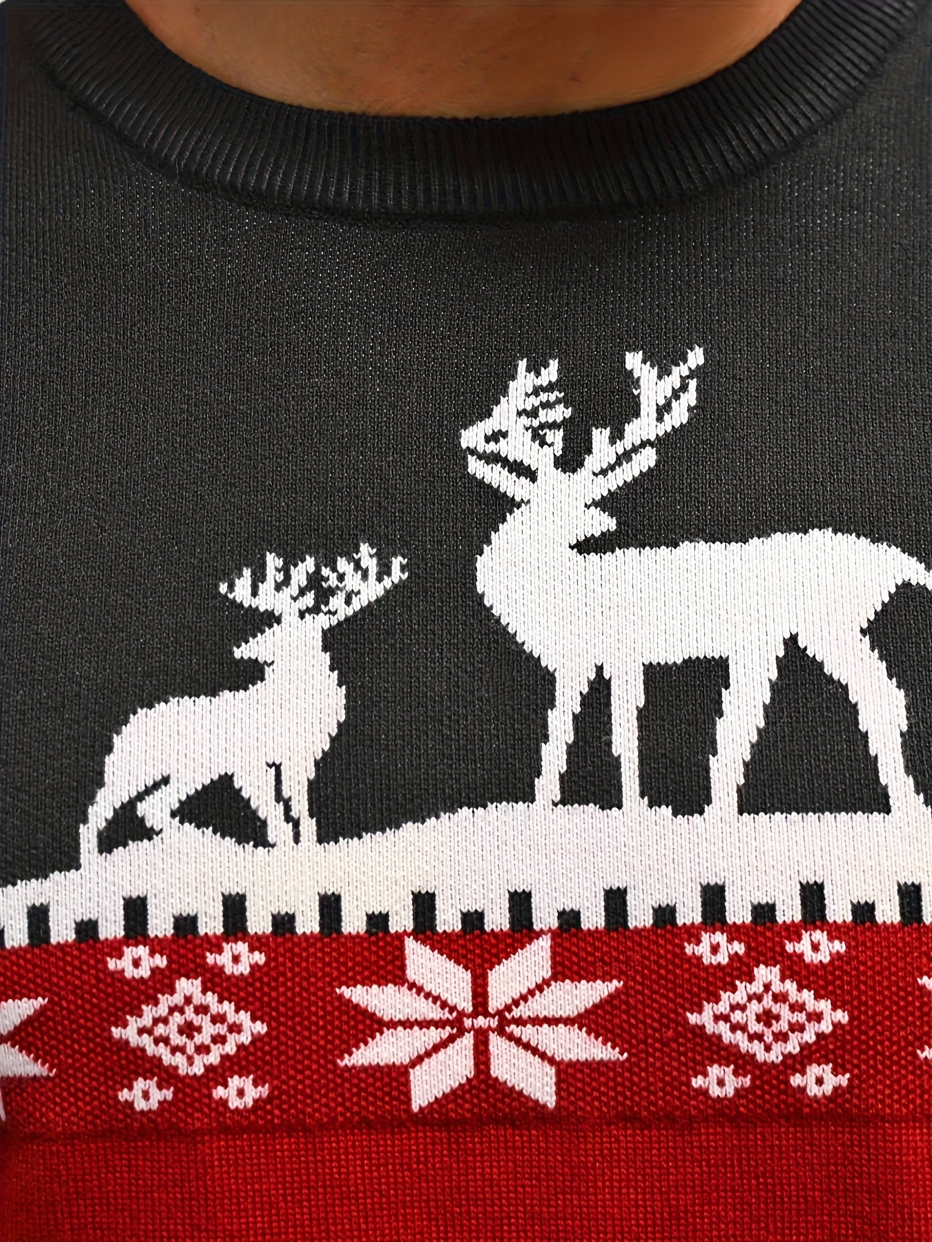 Men's Red/White/Navy Blue Christmas Sweater Sweater Vest-like Long Sleeve Pullover - Reindeer & Pine Tree Pattern, H-Fit Winter Party Outfit, Machine Washable Holiday Sweater for Xmas (No Belt/Tie)
