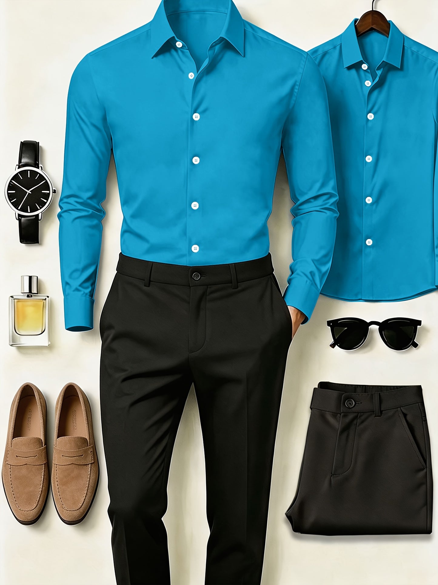Men's All-Season Business Set: Long Sleeve Shirt & Formal Pants