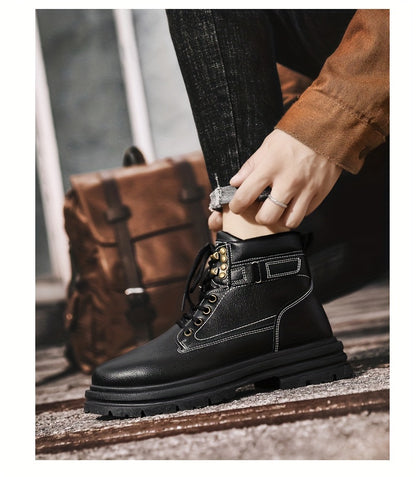 Large Size Men's High-Top Trendy British Style Short Boots Mid-Calf Work Boots Men's Hiking Boots High-Top Casual Shoes Short Boots