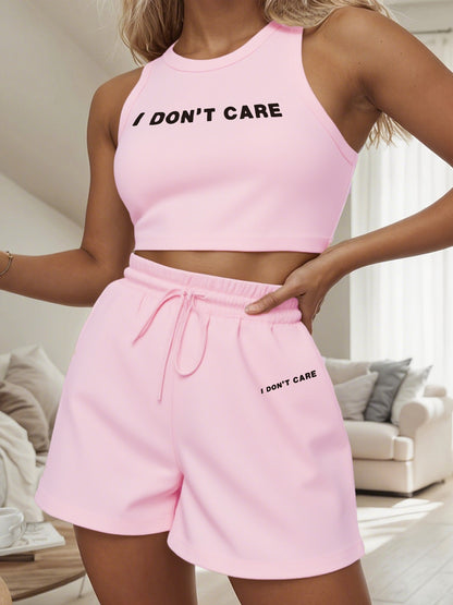 Women's Casual Vest and Shorts Set with Drawstring Pockets
