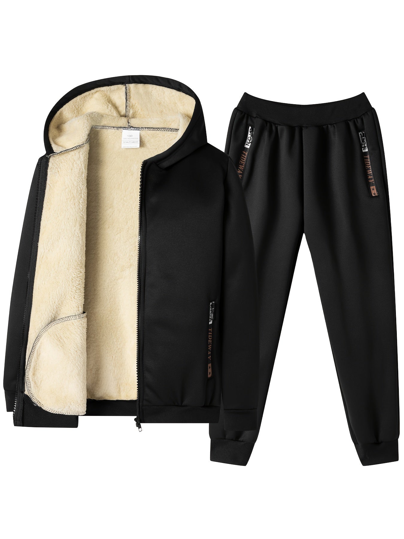 2pcs Boys' Fashion Fleece-Lined Thickened Jacket + Pants Set, Stylish Zip-Up Hoodie and Casual Sportswear Outfit for Autumn/Winter, Perfect Gift, Perfect for Outdoor, Autumn/winter Coat For Boy, Sportswear Suit For Boy, Boy C