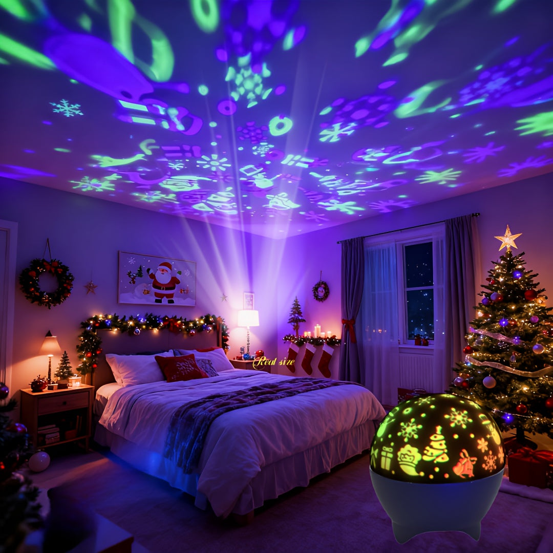 2-in-1 USB-Powered Night Light with RGB Sound Sensor & Dimmable Music Beats - USB-Powered Projection & Ambient Lighting, 5-Color RGB Night Light with Snowflake Effect