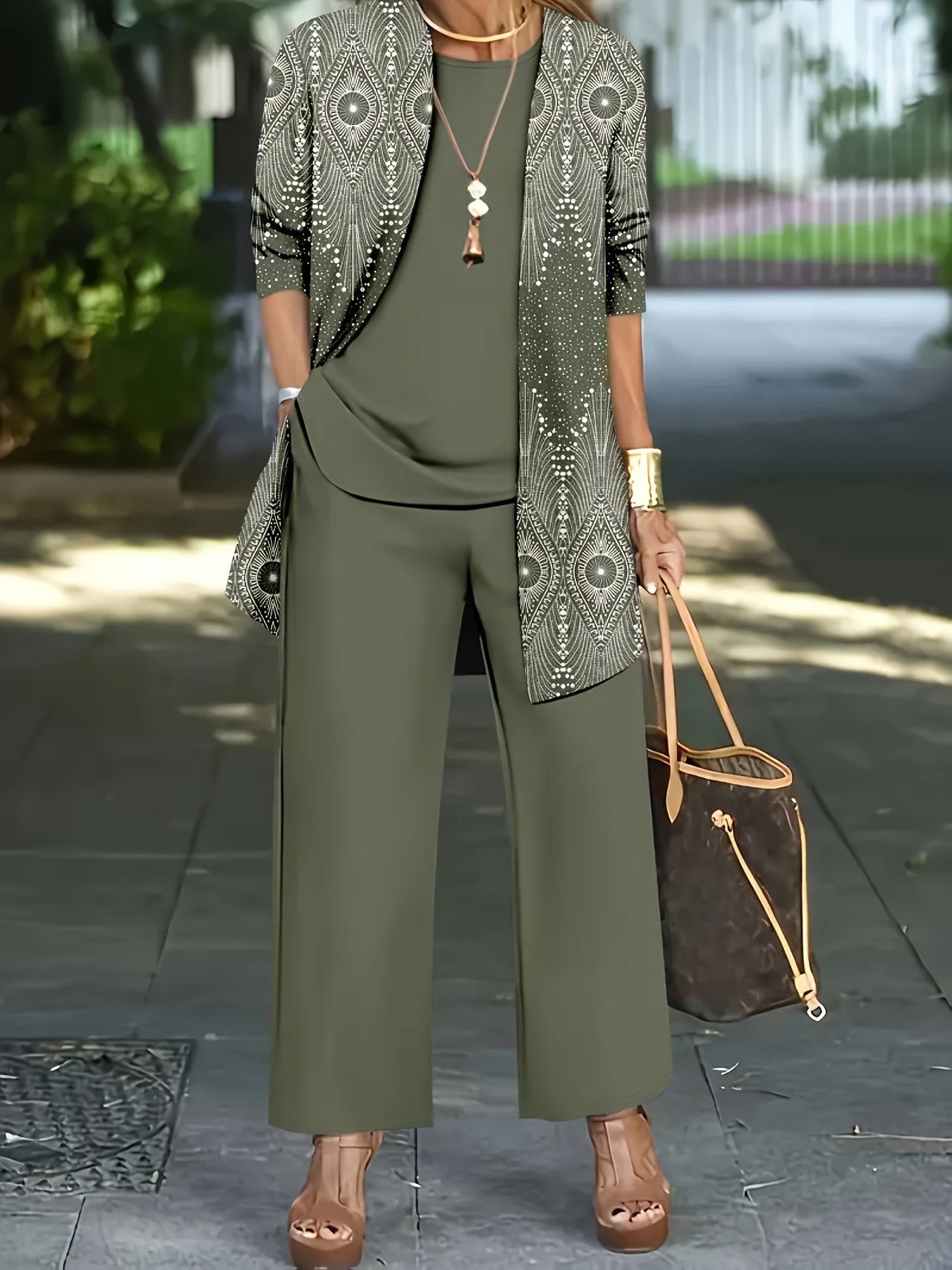 Elegant Women's 3-Piece Ethnic Set with Printed Blazer & Pants