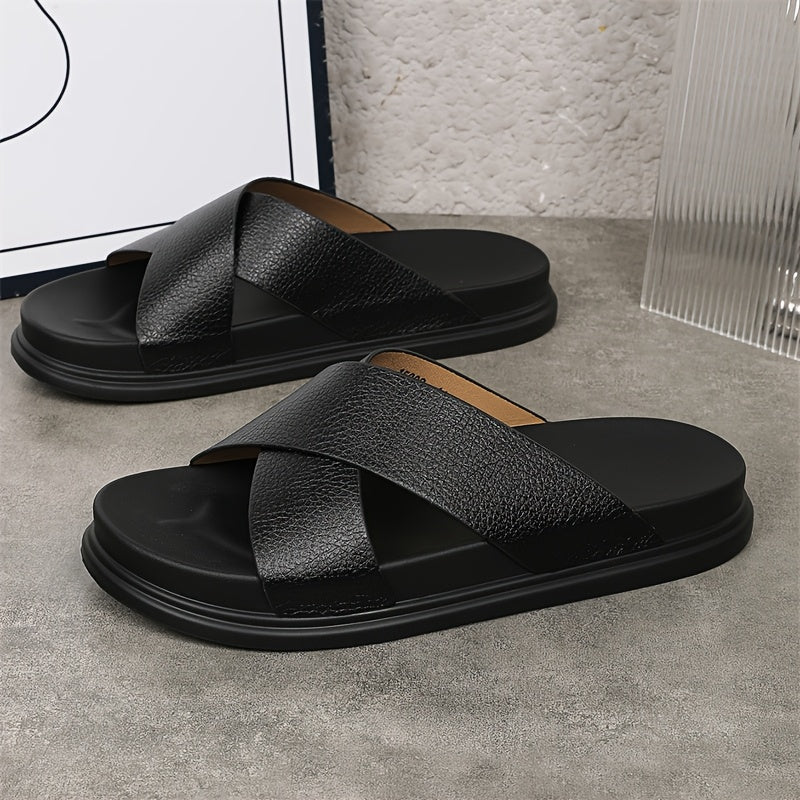 Men's Casual Slides with Soft PU Sole and Microfiber Upper