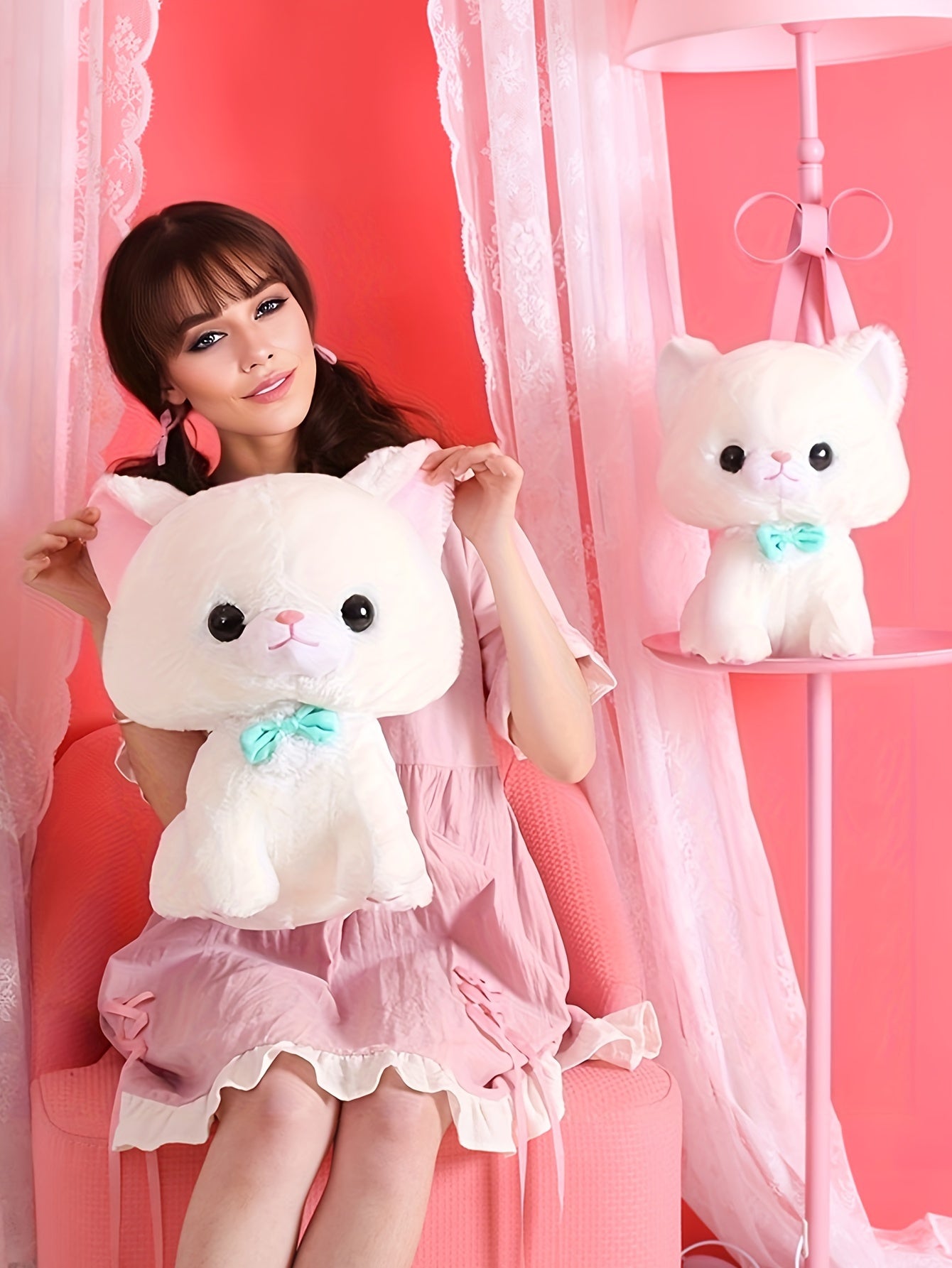 An adorable sitting New Year's cake cat plush toy doll, creative soft and cute cat pillow cat doll birthday creative gift home decoration