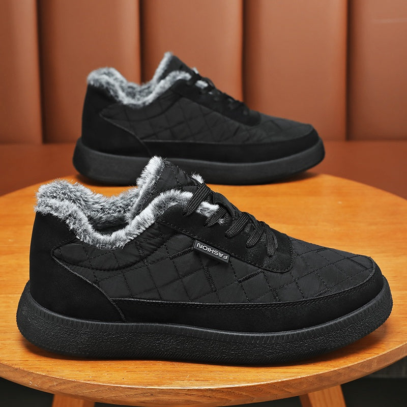 Men'S Winter Boots - Thermal Insulated Cold Weather Shoes with Cushioned Rubber Sole, Lace-Up Ankle Support - Slip-Resistant Traction for Ice, Snow, and Everyday - Low-Top Design in Black/Gray/ - Ideal for Hiking, Travel, Hom