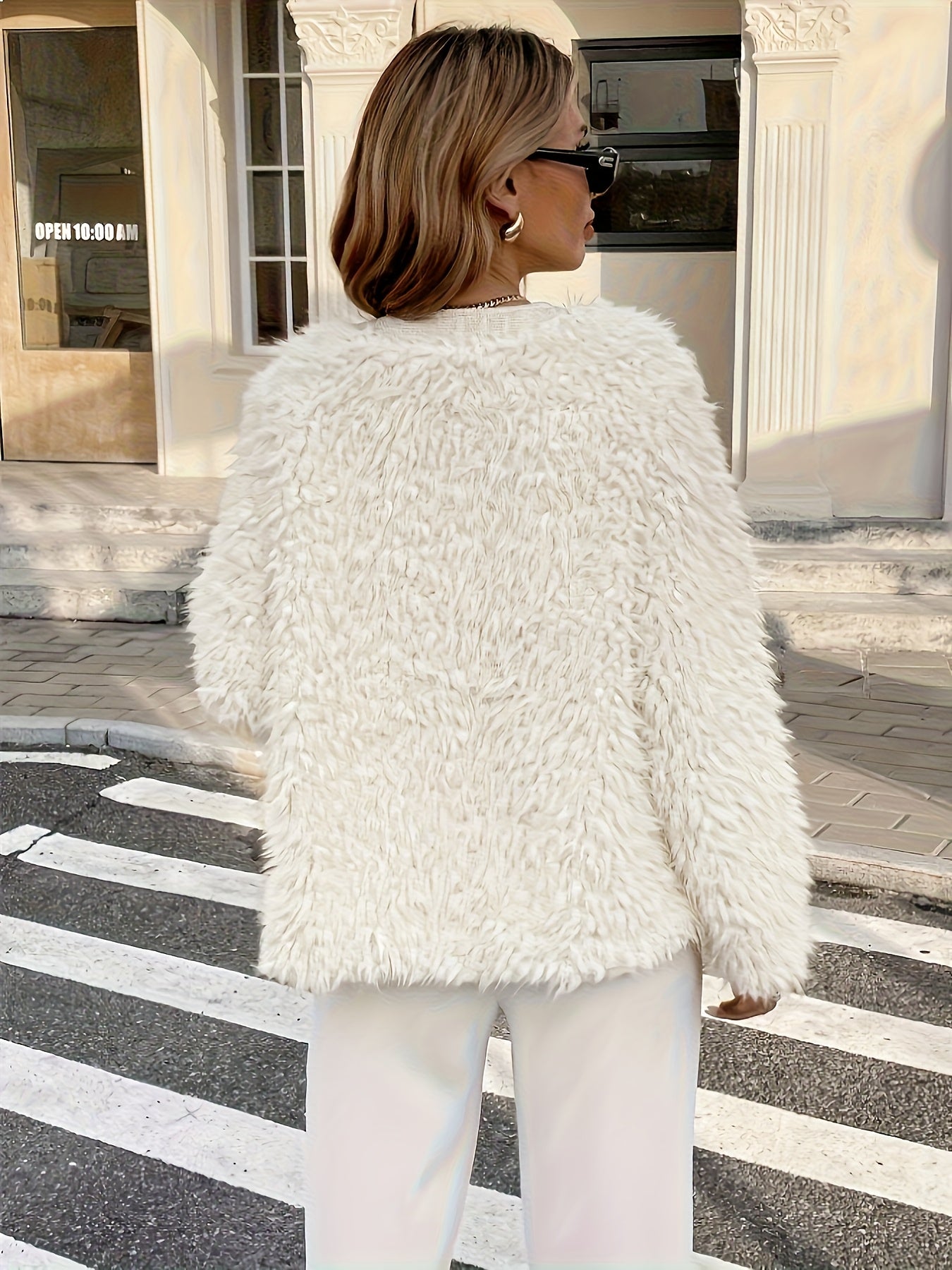 Women'S Elegant Faux Fur Coat - Chic Winter Outerwear with Button Front Closure, Soft Faux Fur Jacket for Fall & Winter, Office, Party