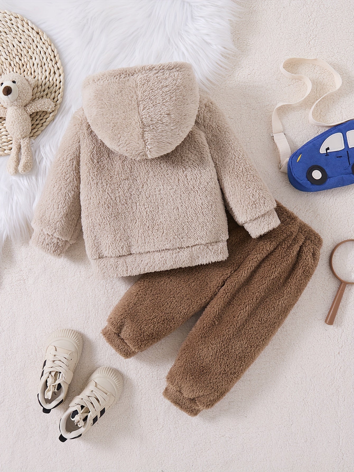 Տղաների աշնանային և ձմեռային նորաձև, առօրյա, պարզ, խելոք, տաք, միագույն, փափուկ, արջուկի տեսքով ասեղնագործված վերնաշապիկով, երկկտորանոց, հիանալի է բացօթյա օգտագործման համար