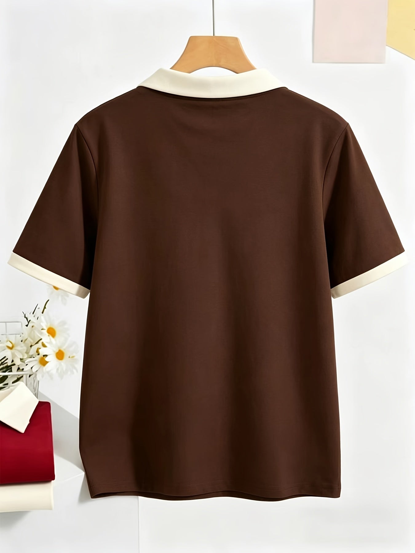 Women's Casual Polo Shirt in Solid Colors for Spring and Summer - ayq