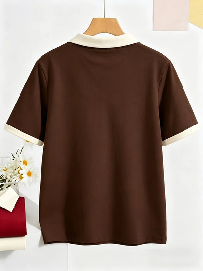 Women's Casual Polo Shirt in Solid Colors for Spring and Summer - ayq