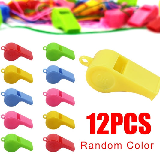 12pcs Colorful Plastic Whistles with Lanyards for Sports & Parties - ayq