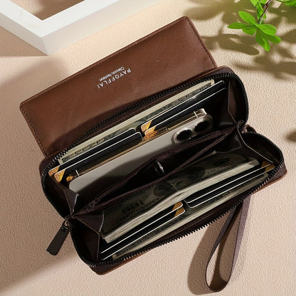 Classic PU Women'S Wallet, Long, Color-Block, Double-Layer Design, Zipper Closure, Zip Pocket, Photo Separation Layer, Nylon Lining, Continental Form Factor, with Positioning Printing for Women