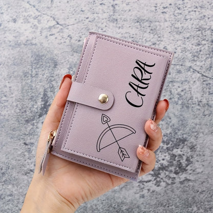 Women'S Personalized Custom Logo Name Wallet - Elegant Minimalist Zipper Closure, Multi-Card Holder & Coin Purse, Lightweight Compact Design with Golden-Tone Hardware, Perfect Gift For Birthdays, Valentine'S Day, Everyday Use
