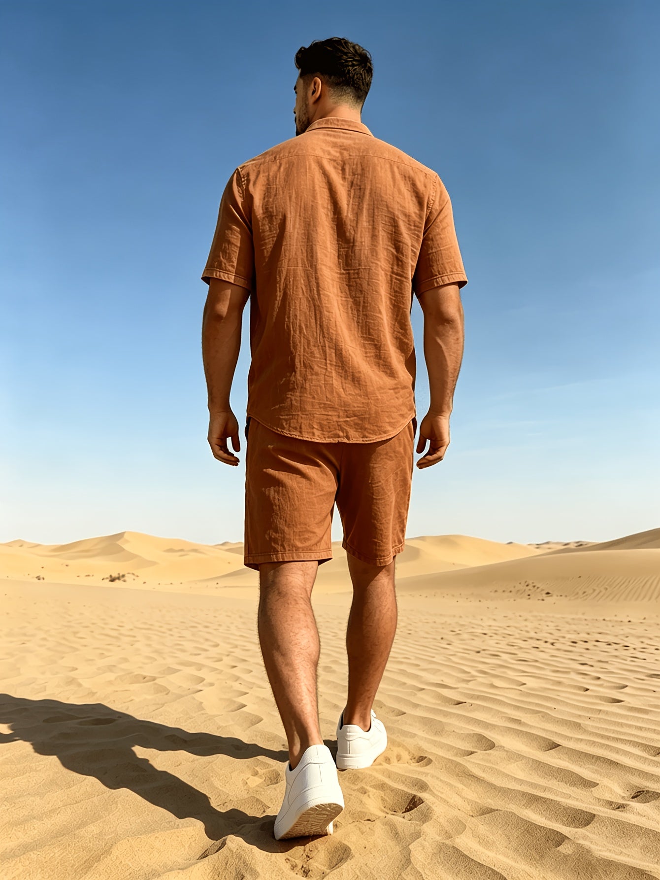 Men's Casual Linen Short Sleeve Shirt & Shorts Set for Summer
