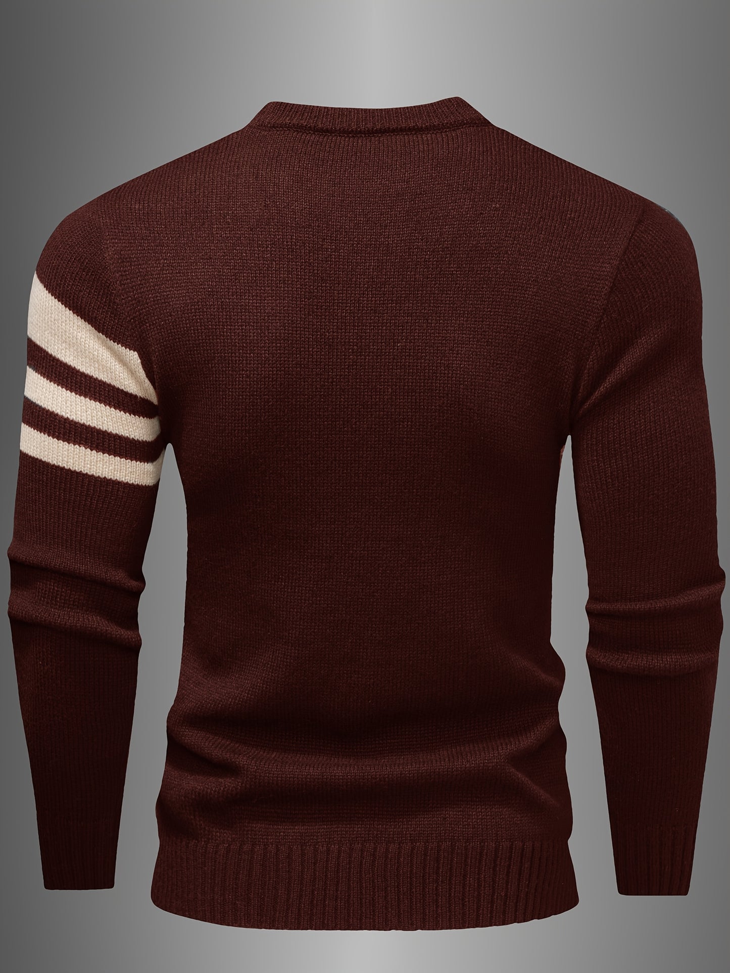 Men's Brown & Striped Sweater - Soft Round Neck Cable-Knit Winter Sweater with White Piping, Machine Washable Casual Pullover for Fall & Winter, Brown/Beige Horizontal Stripes, Ribbed Cuffs & Hem, Stylish Men's Sweater for Ev