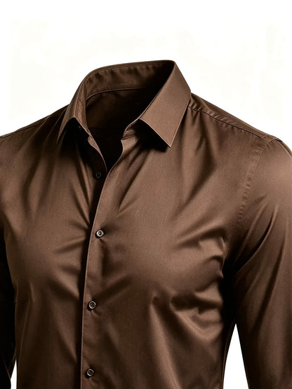 Men's Casual Long Sleeve Button-Up Solid Color Shirt