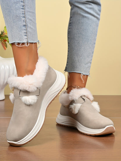 Women's Plush Winter Snow Boots with Faux Collar & - Slip-On/Lockable Ankle Strap, Cushioned PVC Sole - Grey/Lavender Synthetic - Warm Cozy Shoes for Ice, Snow, Indoor/Outdoor (Wide Widths Available) - Ideal, Winter Boots For