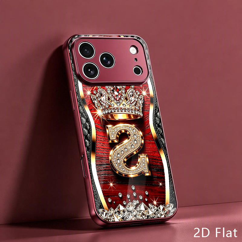 Luxury Wine Red Tempered Glass Phone Case with Wood Grain S Design