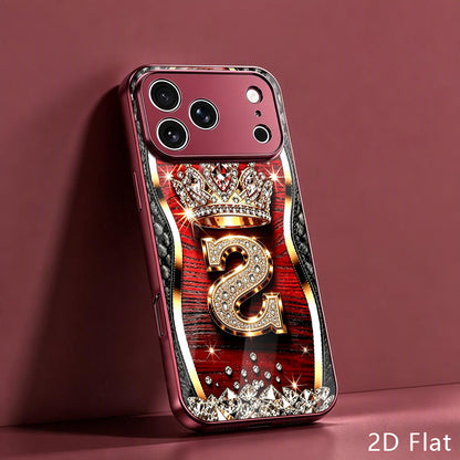 Luxury Wine Red Tempered Glass Phone Case with Wood Grain S Design